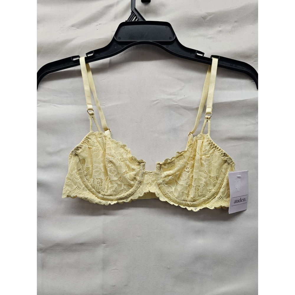 Auden Womens Lace Unlined Balconette Bra Yellow Nylon Blend Casual Size 32A